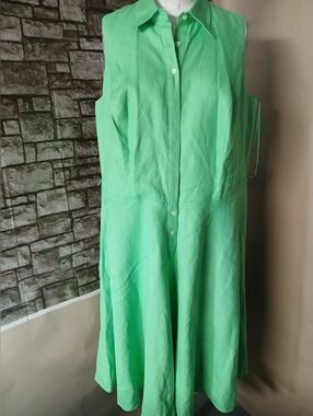 Lauren Ralph Lauren Linen Sleeveless Green Button-Front Maxi  Dress